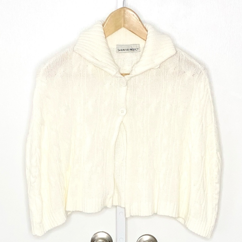 Vintage Y2K Sweater Project Cream Soft Girl Cottagcore Cable-Knit Cropped Poncho